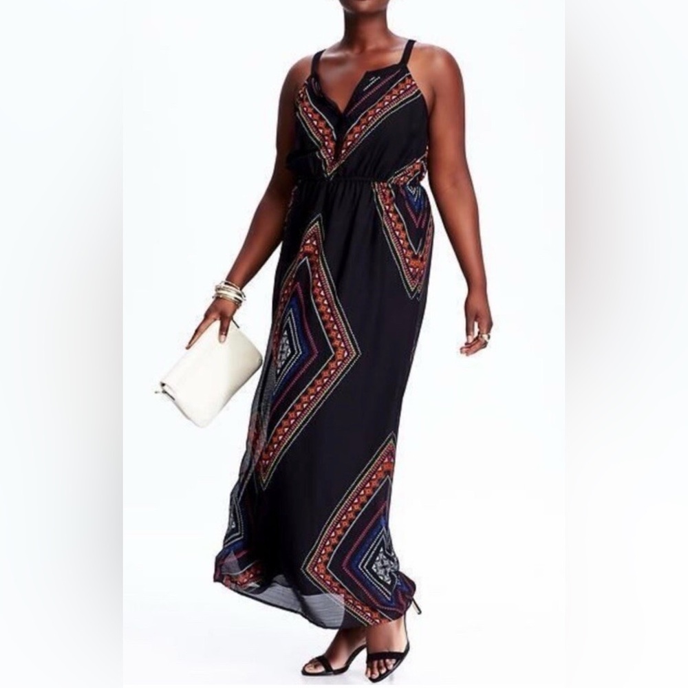Old Navy Black Maxi Dress with Geometric Pattern